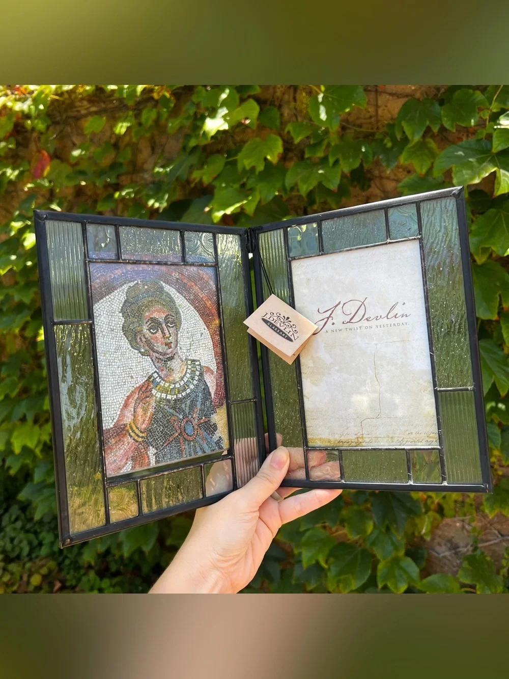 J. Devlin Beveled Crystal Stained Glass Art Double Picture Foldable Photo Frame